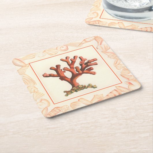 Rotes Korallenriff mit Conch-Muschel-Grenze Rechteckiger Pappuntersetzer (angewinkelt)