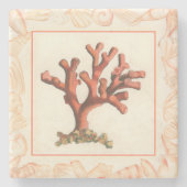 Rotes Korallenriff mit Conch-Muschel-Grenze Steinuntersetzer (Vorderseite)