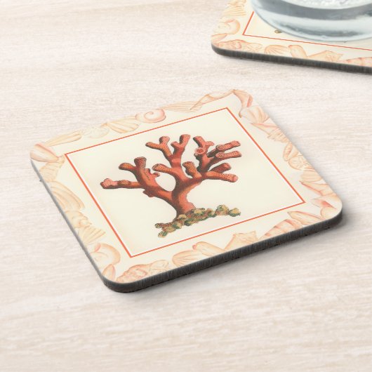 Rotes Korallenriff mit Conch-Muschel-Grenze Untersetzer (Linke Seite)