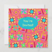 Rotes Korallenriff, türkisfarbenes Patchwork Quilt Einladung (Vorderseite)