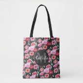Rotes Korallenrosa Schwarze Aquarellfarben Blume M Tasche (Vorderseite)
