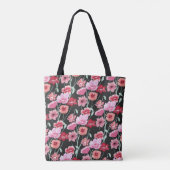 Rotes Korallenrosa Schwarze Aquarellfarben Blume M Tasche (Rückseite)