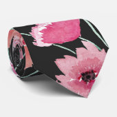 Rotes Korallenrosa Schwarzes Blume Muster Krawatte (Gerollt)