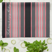 Rotes Korallenschwarz und Grauküche Handtuch (Gefaltet)