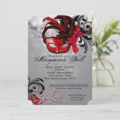 Rotes Kostümball-Masken-Kostüm-Halloween-Teil Einladung (Stehend Vorderseite)