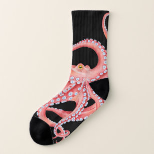 Rotes Kraken-Aquarell auf Schwarzem Socken