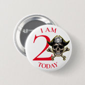 Rotes Kreuz-Knochen der Piraten 2. Geburtstag Button (Vorne & Hinten)