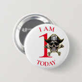 Rotes Kreuz-Knochen Piraten 1. Geburtstag Button (Vorne & Hinten)