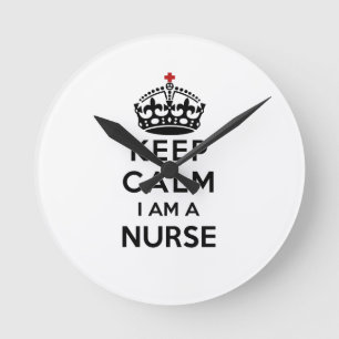 rotes Kreuz Krone Keep Calm Ich bin eine Krankensc Runde Wanduhr