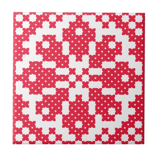 Rotes Kreuzstich Muster Fliese (Vorderseite)