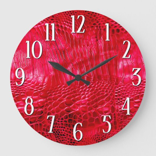 Rotes Kunstleder Große Wanduhr (Vorderseite)