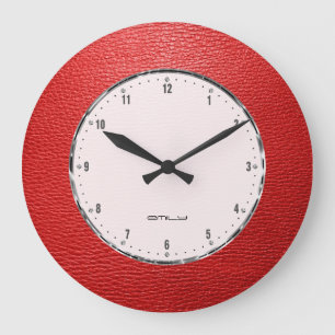 Rotes Kunstlederdruckmuster Große Wanduhr