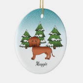 Rotes Kurzes Haar Dackel Niedlicher Hund - Winterw Keramik Ornament (Rechts)