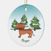 Rotes Kurzes Haar Dackel Niedlicher Hund - Winterw Keramik Ornament (Links)
