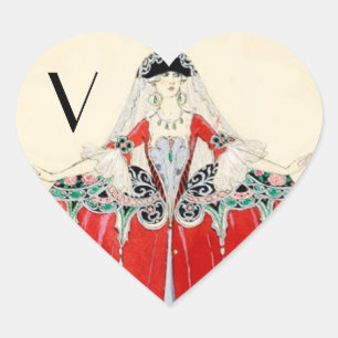 ROTES LADY, SCHÖNHEIT, FASHION COSTUME, HERZMONOGR Herz-Aufkleber