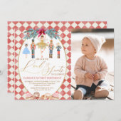 Rotes Land der Süßigkeiten Nutcracker Foto Geburts Einladung (Vorne/Hinten)