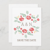 Rotes Land Floral Monogramm Save the Date Postkart Ankündigungspostkarte (Vorne/Hinten)