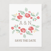 Rotes Land Floral Monogramm Save the Date Postkart Ankündigungspostkarte (Vorderseite)
