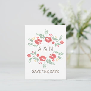 Rotes Land Floral Monogramm Save the Date Postkart Ankündigungspostkarte