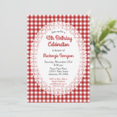 Rotes Land Gingham Birthday Party Einladung (Stehend Vorderseite)