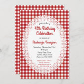 Rotes Land Gingham Birthday Party Einladung (Vorne/Hinten)