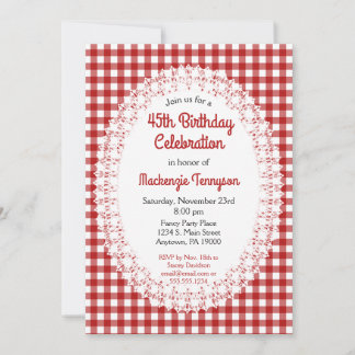 Rotes Land Gingham Birthday Party Einladung