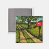 Rotes Land Mailbox: Ölgemälde Magnet (Vorderseite/Rückseite)