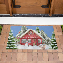 Rotes Landhaus Schneeerlebnis Szene Fußmatte