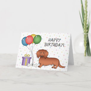 Rotes Langhaar-Dachshund-Cartoon-Hund Alles Gute z Karte