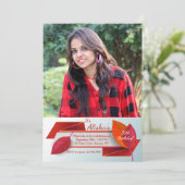 Rotes Leaf Banner Foto Einladung (Stehend Vorderseite)