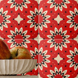rotes, lebendiges, ethnisch geometrisches Mosaikmu Fliese
