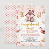 Rotes Lebkuchen Haus Dekorieren Party Geburtstag Einladung (Vorne/Hinten)