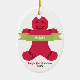 Rotes Lebkuchen Kind Grüne Banner Name Baby zuerst Keramikornament