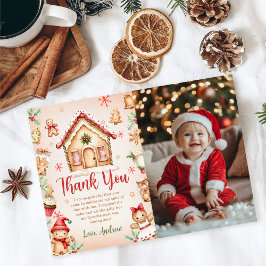 Rotes Lebkuchenhäuschen-Geburtstagsfeier-Foto Dankeskarte