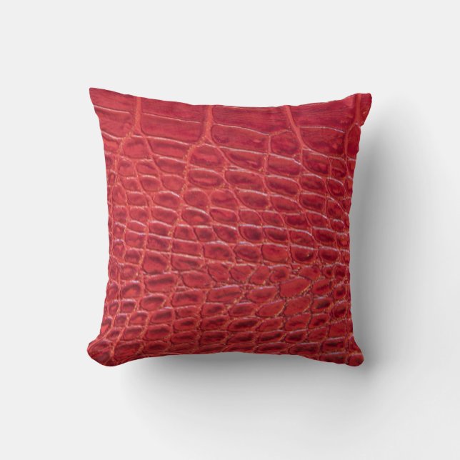 Rotes Leder des Imitats Alligator Kissen (Vorderseite)