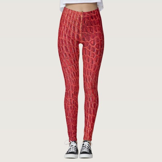 Rotes Leder des Imitats Alligator Leggings (Vorderseite)