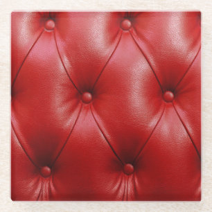 Rotes Leder: Eleganz des Polsterungsmusters. Glasuntersetzer