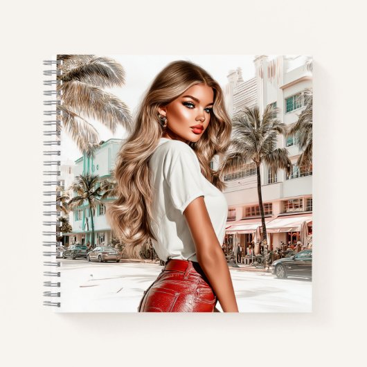 Rotes Leder Glam Girl Spiral Notizbuch (Vorderseite)
