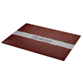 Rotes Leder, Lederhintergrund, Ihr Name Schneidebrett (Ecke)