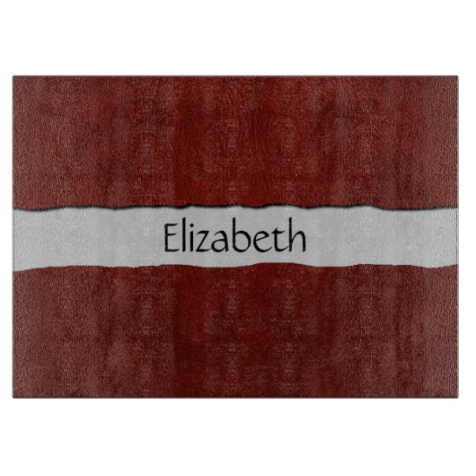 Rotes Leder, Lederhintergrund, Ihr Name Schneidebrett (Vorderseite)