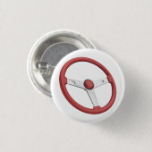 Rotes Leder-Lenkrad eines Oldtimers Button (Vorne & Hinten)
