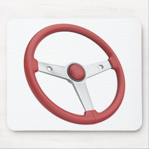 Rotes Leder-Lenkrad eines Oldtimers Mousepad
