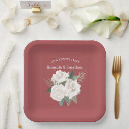 Rotes Leder und Weiße Rosen Hochzeit Pappteller