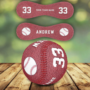 Rotes Lederdruck Spieler Name Teamnummer Baseball