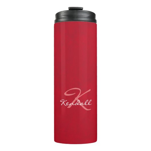 Rotes ledernes Monogramm Thermosbecher (Vorderseite)