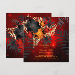 Rotes Leuchten Orange Schwarze Hibiskus Geburtstag Einladung