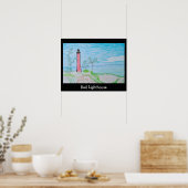 Rotes Leuchtturmhaus am Strand Poster (Küche)