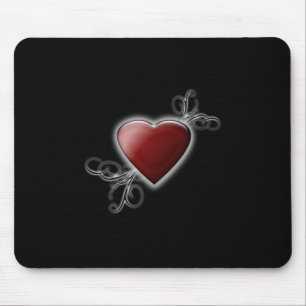 Rotes Liebe Herzblasen gegen Mitternachtsschwarz Mousepad