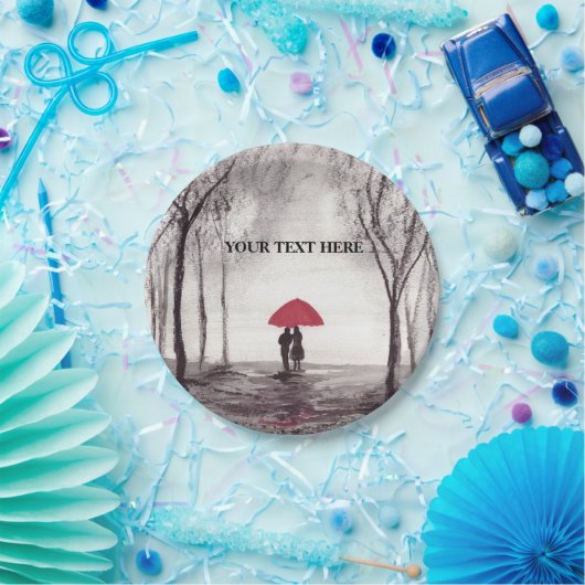 Rotes Liebe rund um die Uhr Pappteller (Party)