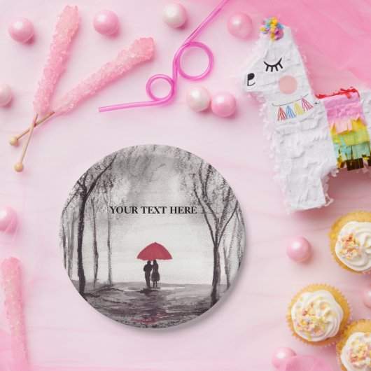 Rotes Liebe rund um die Uhr Pappteller (Party)